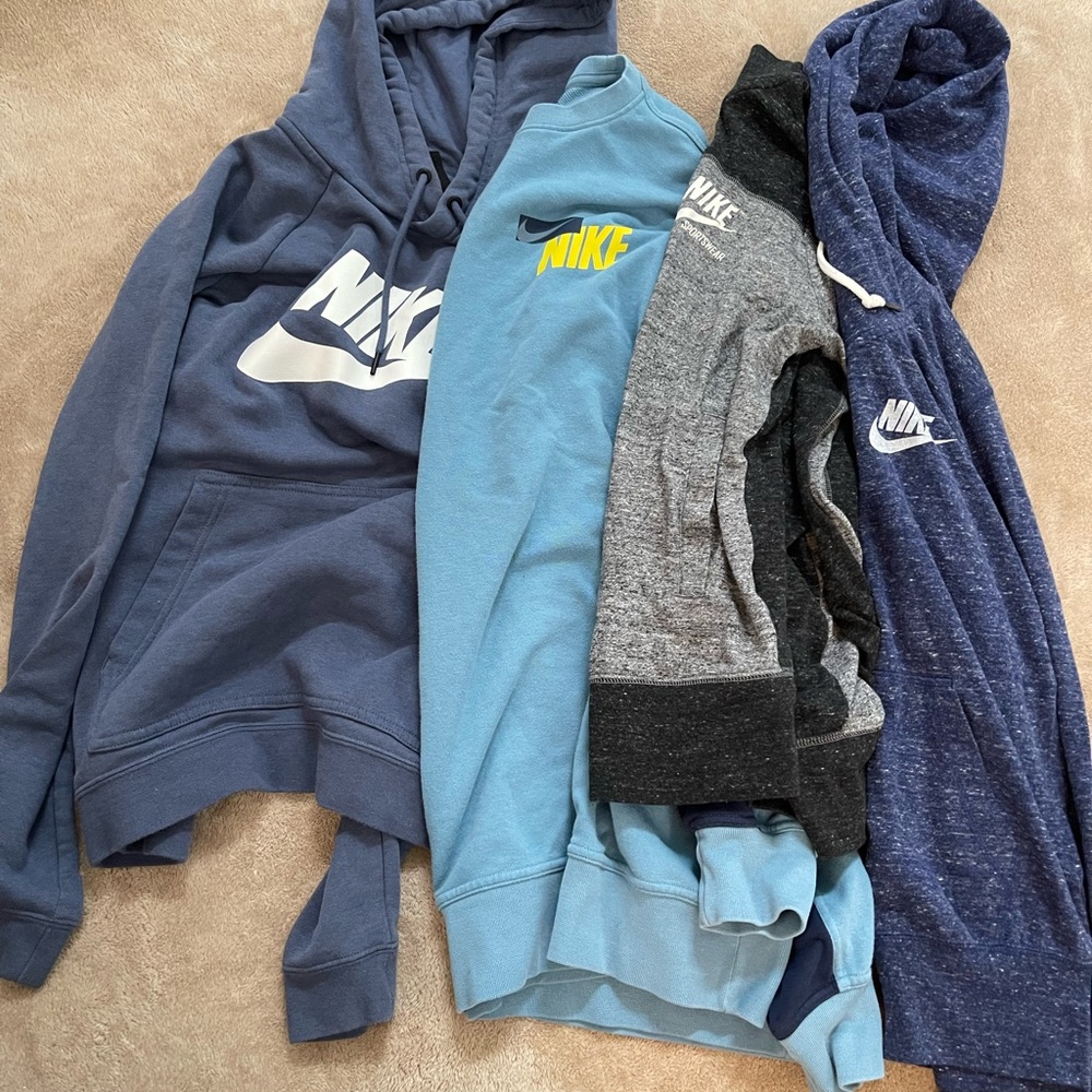 Nike Hoodies in Navy, Light Blue, and Gray